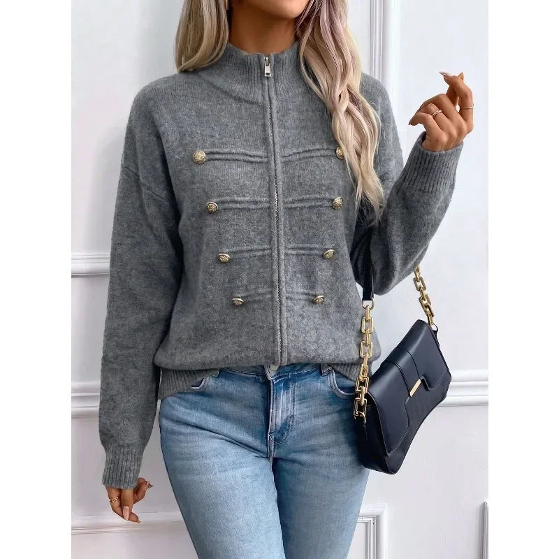Stand Collar Zip Knit Cardigan