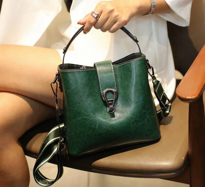 Oil Wax Leather Bucket Bag