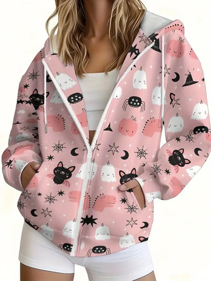 3D Graffiti Print Zip Hoodie