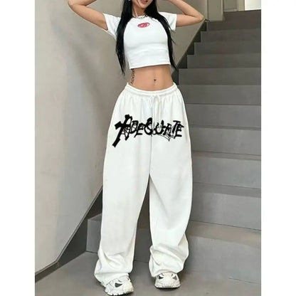 Letter Print Wide-Leg Joggers