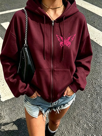 Butterfly Drawstring Zip Hoodie
