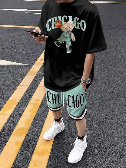 Cartoon Bear 3D Print T-Shirt Set