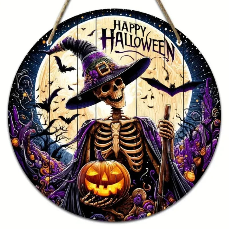 Round Wood Halloween Sign