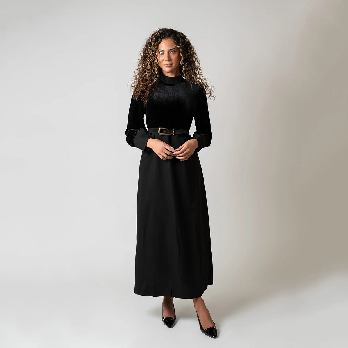 Velvet Patchwork Turtleneck Maxi Dress