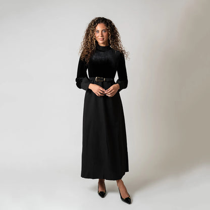 Velvet Patchwork Turtleneck Maxi Dress