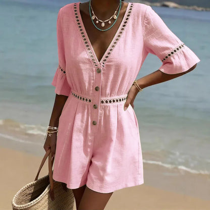 Button Wide Romper