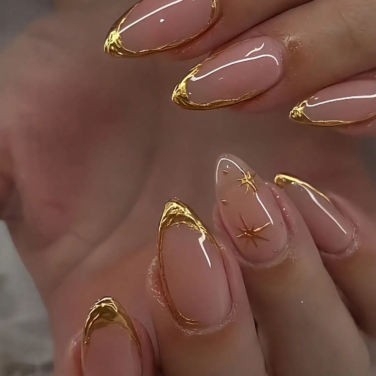 Gold Line Almond Press-On Nails