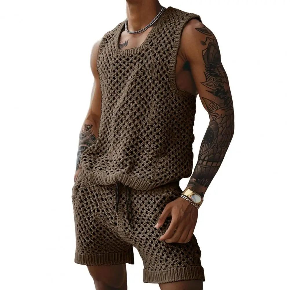 Sleeveless Knit Vest Shorts Set