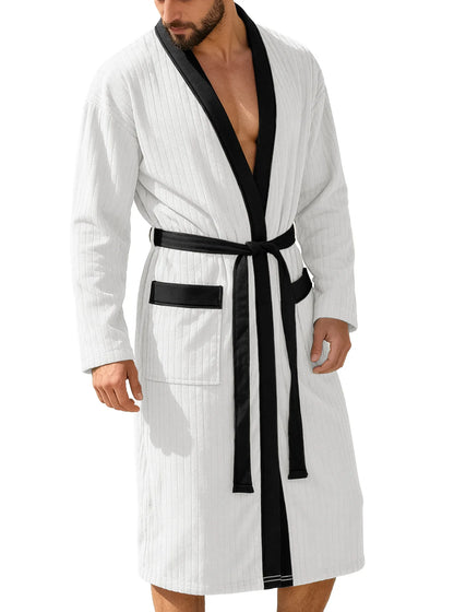 Long Patterned Belted Bathrobe
