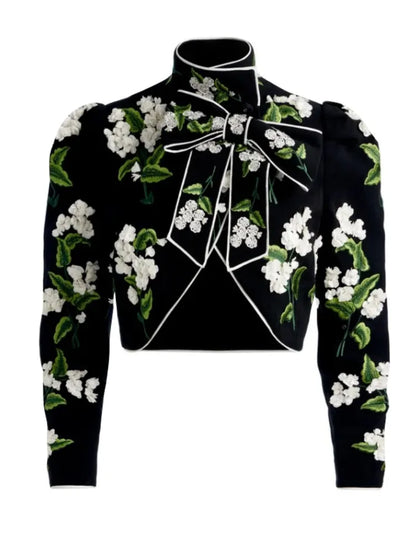 Floral Bow High-Neck Jacket