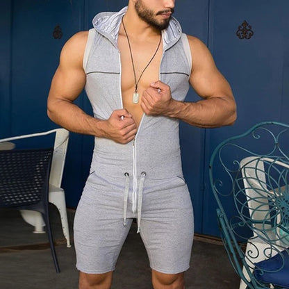 Sleeveless Hooded Zipper Bodysuit Jumpsuit