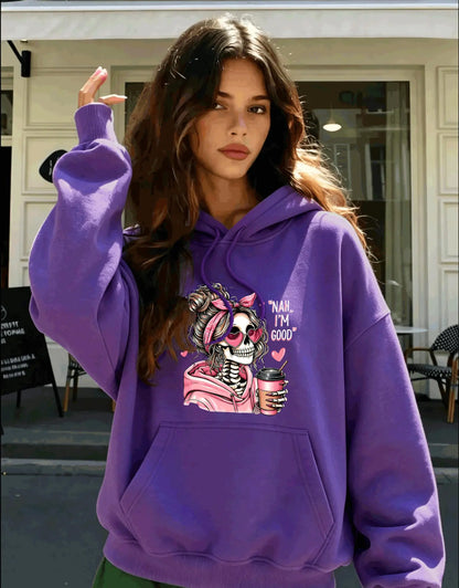 Skull Print Pocket Hoodie