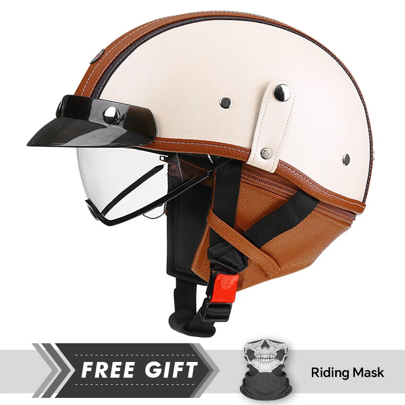 Low-Profile Leather-Style Half Helmet