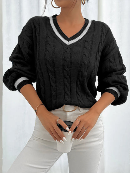 Twisted Flower V-Neck Sweater