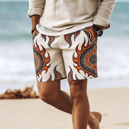 Rhombus Embroidery Drawstring Beach Shorts