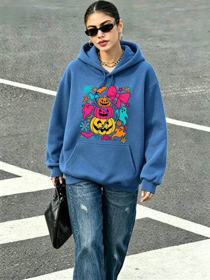 Pumpkin Bow Print Fleece Hoodie