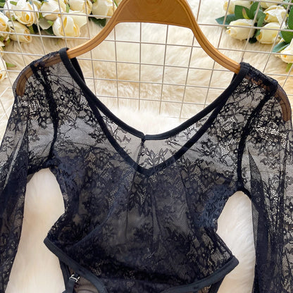 Sexy Sleeveless Lace Flare Sleeve Vintage Bodysuits