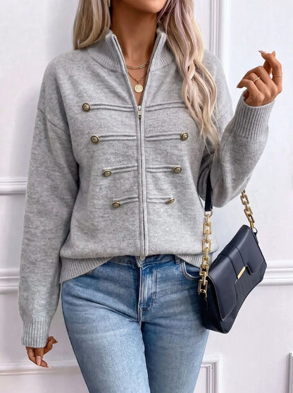 Stand Collar Zip Knit Cardigan