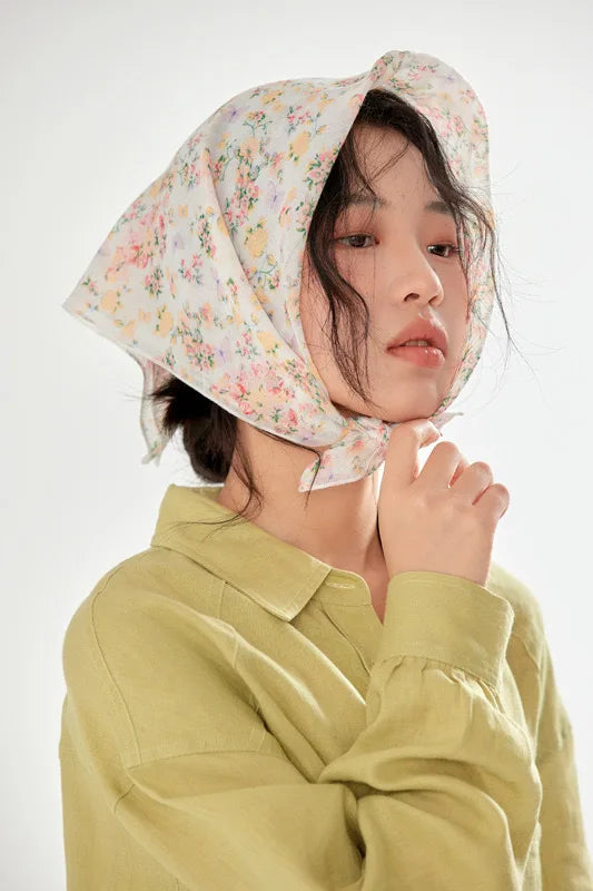 Cotton Linen Square Floral Scarf