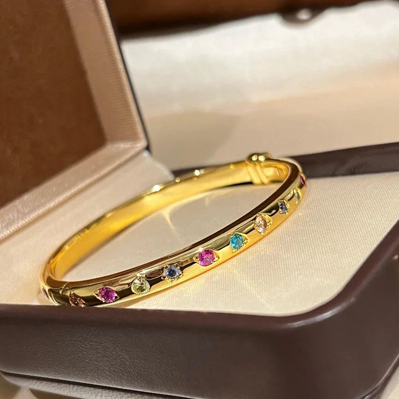 Geometric Zircon Gold Bangle