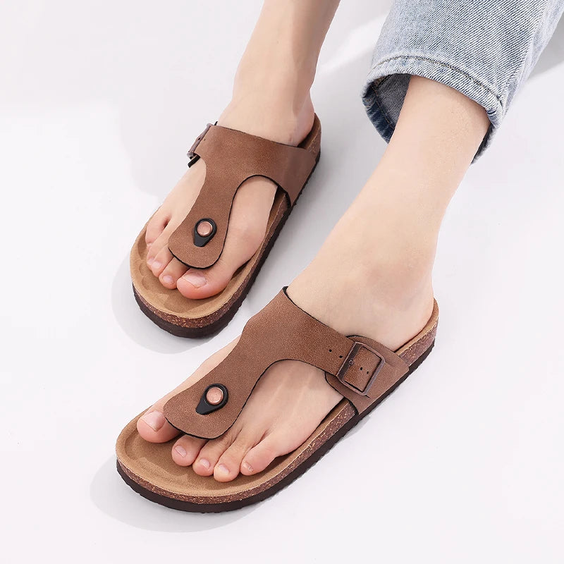 Buckle Cork Flip Flops