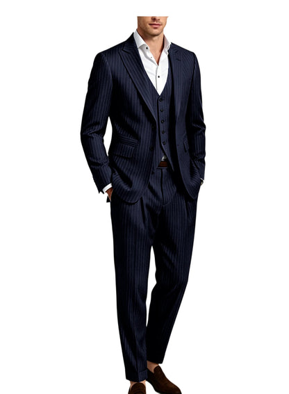 Pinstripe Notched Lapel Slim Suit