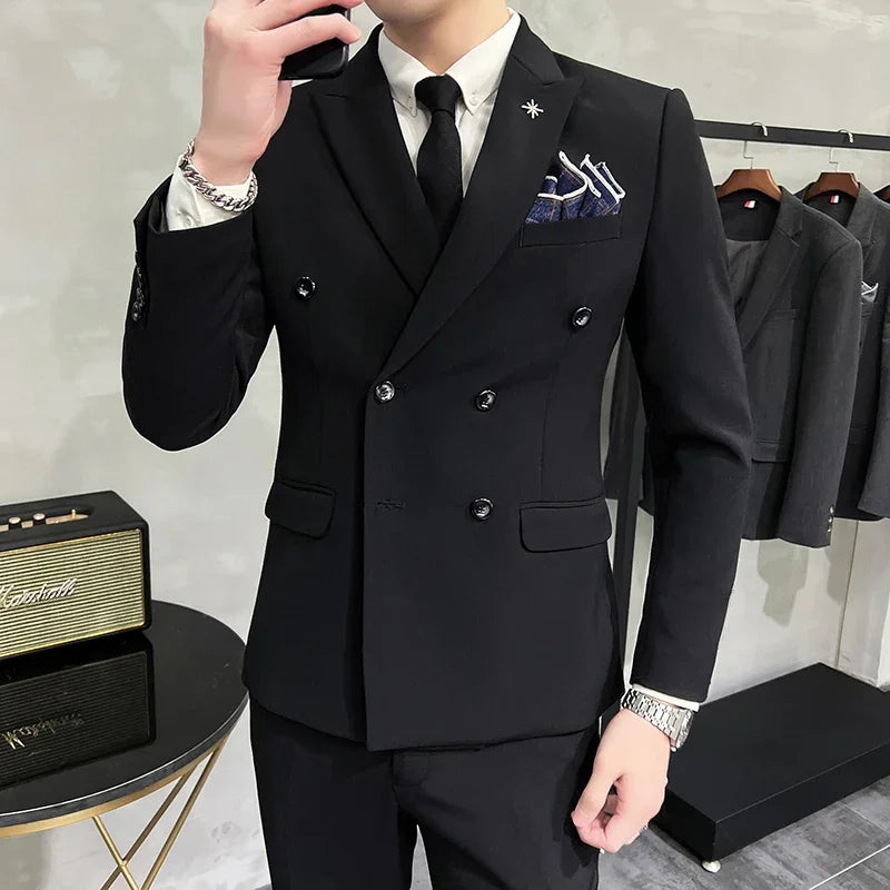 Jacket Pants Solid Color Suit