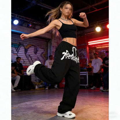 Letter Print Wide-Leg Joggers