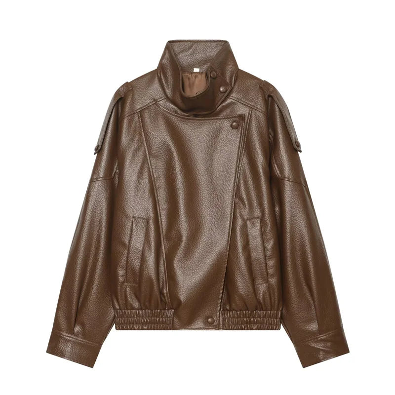 Pebble Faux Leather Moto Jacket