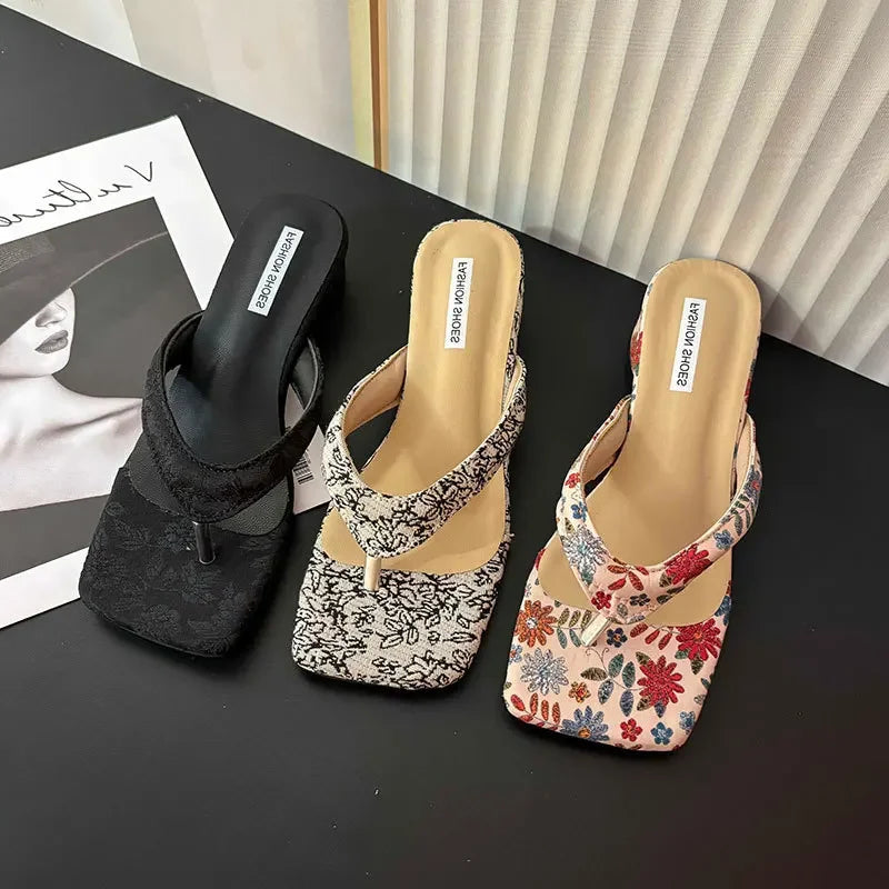 Flower Accent PU Slippers