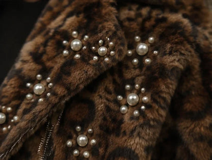 Leopard Print Faux Fur Zip Jacket