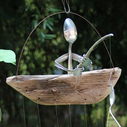 Hanging Metal Fisherman Sculptures