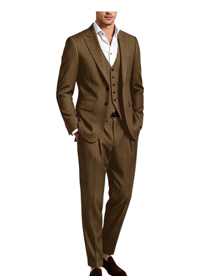 Pinstripe Notched Lapel Slim Suit