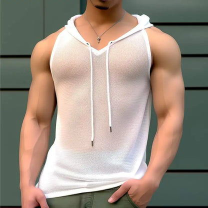 Hooded Transparent Drawstring Tank Top