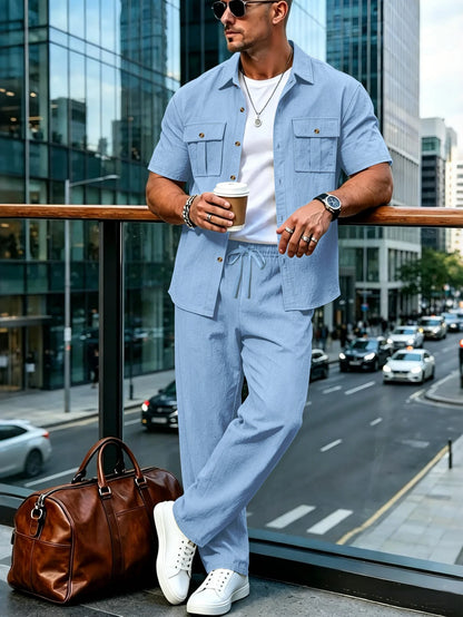 Cotton Linen Short Shirt Set