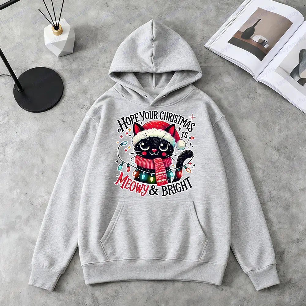 Christmas Cat Print Hoodie