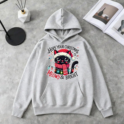 Christmas Cat Print Hoodie