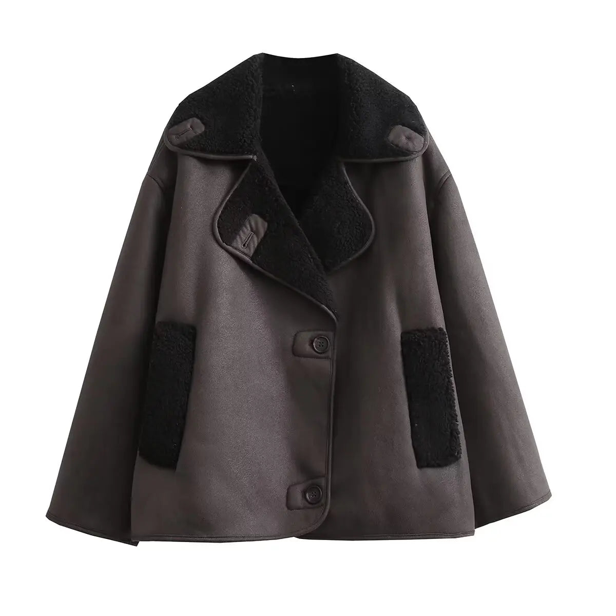 Faux Leather Fleece Jacket