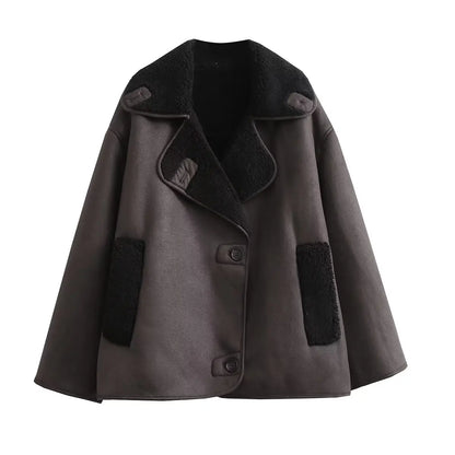 Faux Leather Fleece Jacket