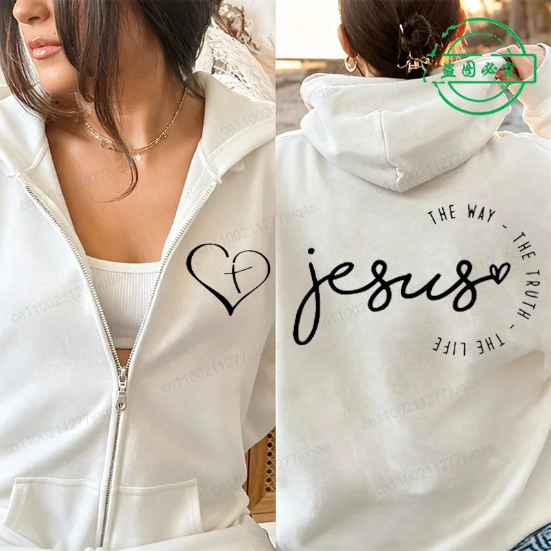 Jesus Print Fleece Hoodie