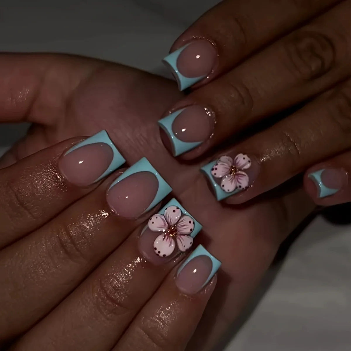 Blue Flower French Press-On Nails