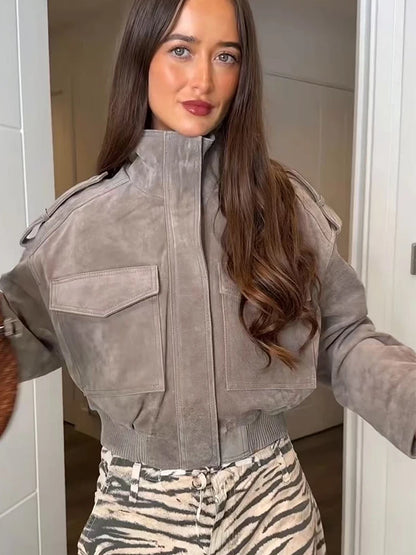 Flap Pocket Faux Suede Jacket