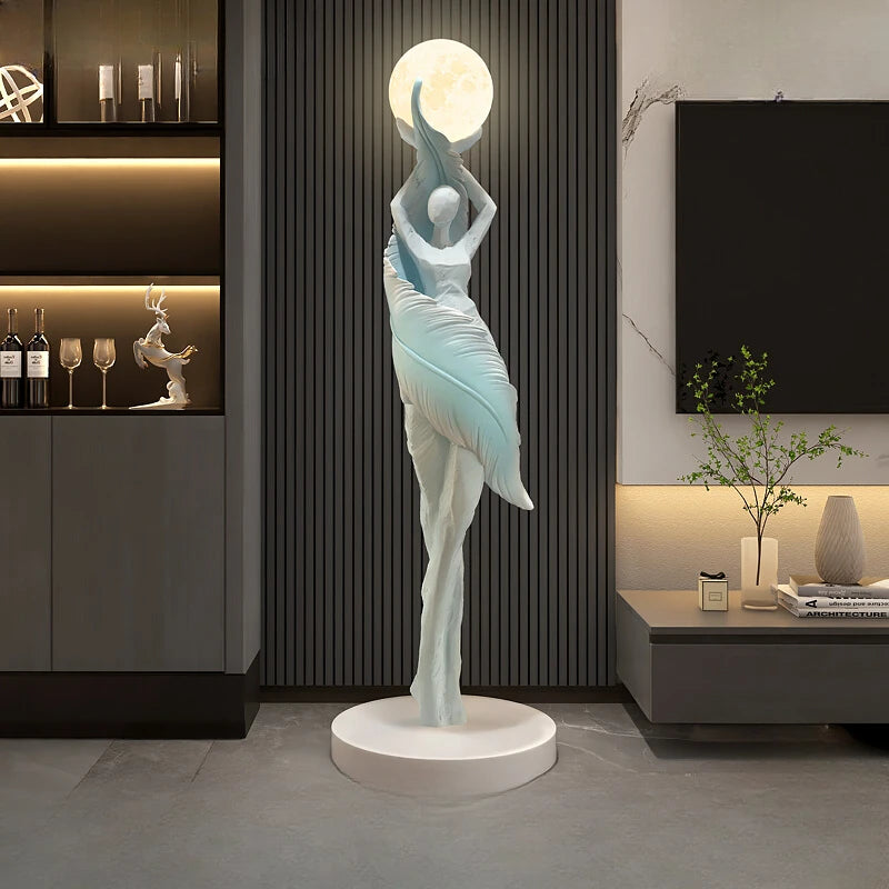 Modern Feather Girl Statue
