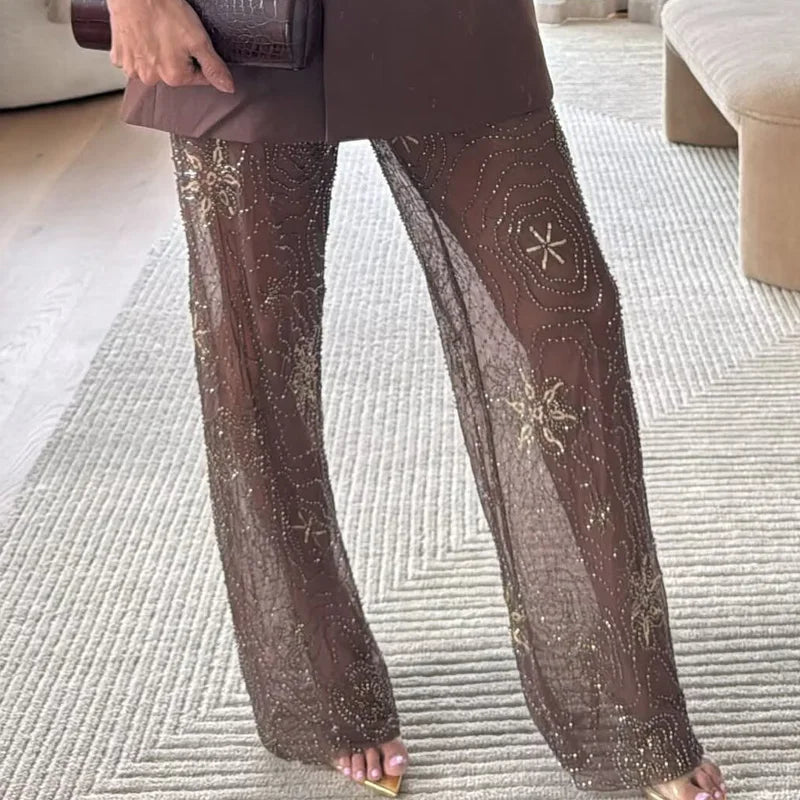 Beaded Straight Pants