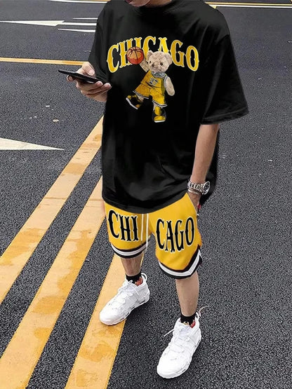 Cartoon Bear 3D Print T-Shirt Set