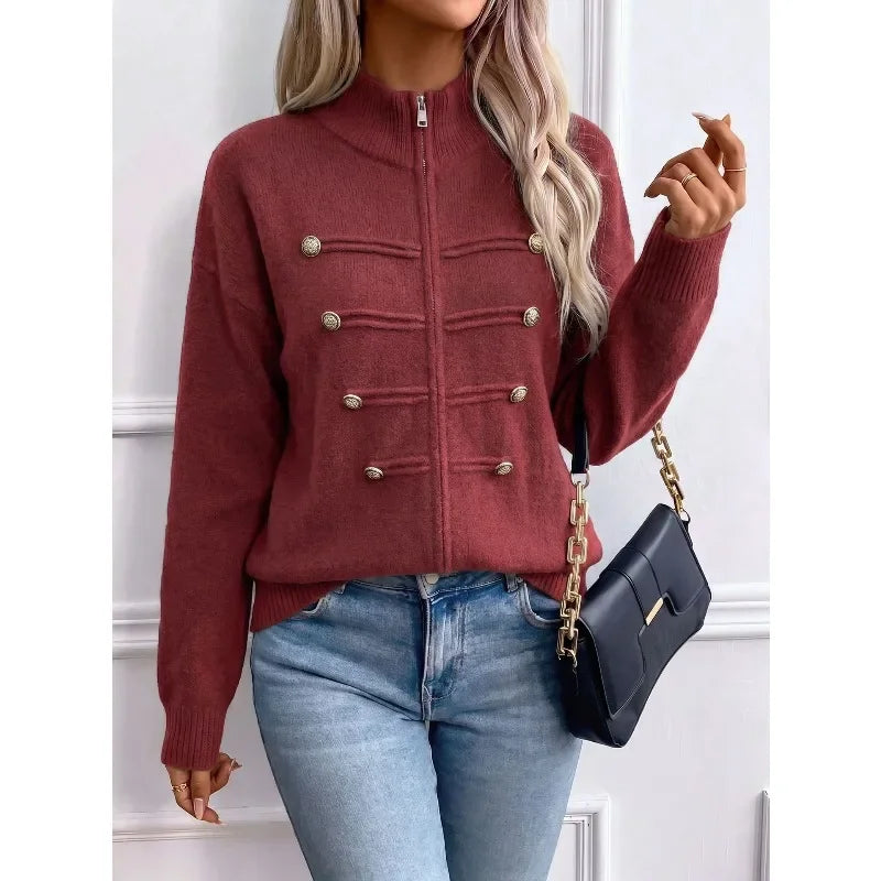 Stand Collar Zip Knit Cardigan