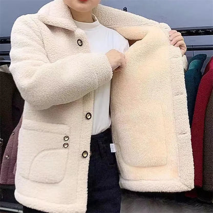 Faux Lamb Fur Lapel Coat