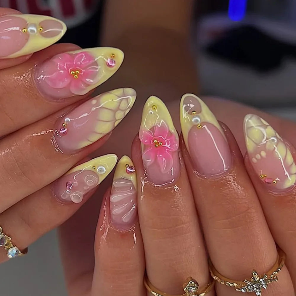 Gradient Blue Flower Press-On Nails