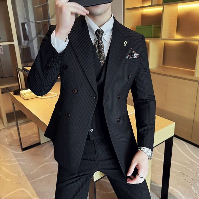 Pants Vest Stripe High Suit