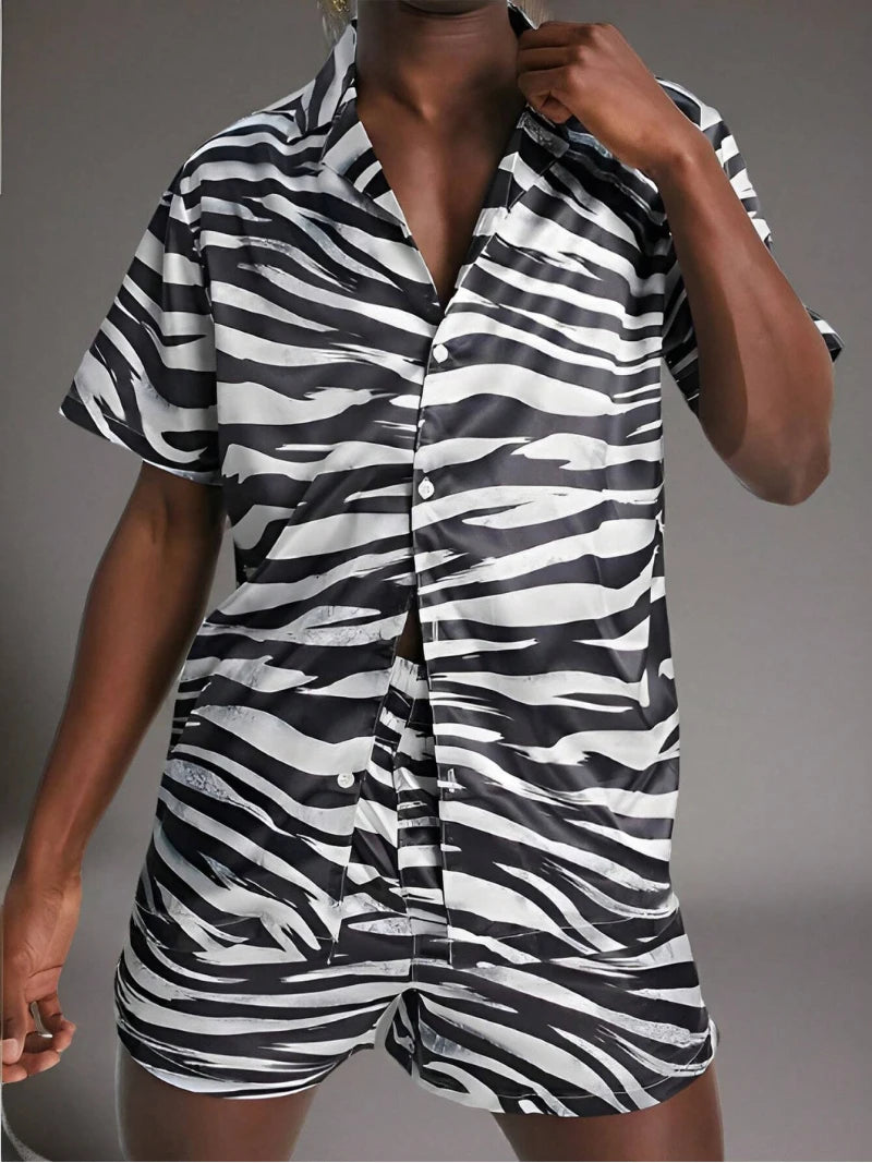 Leopard Zebra Print Shirt Set